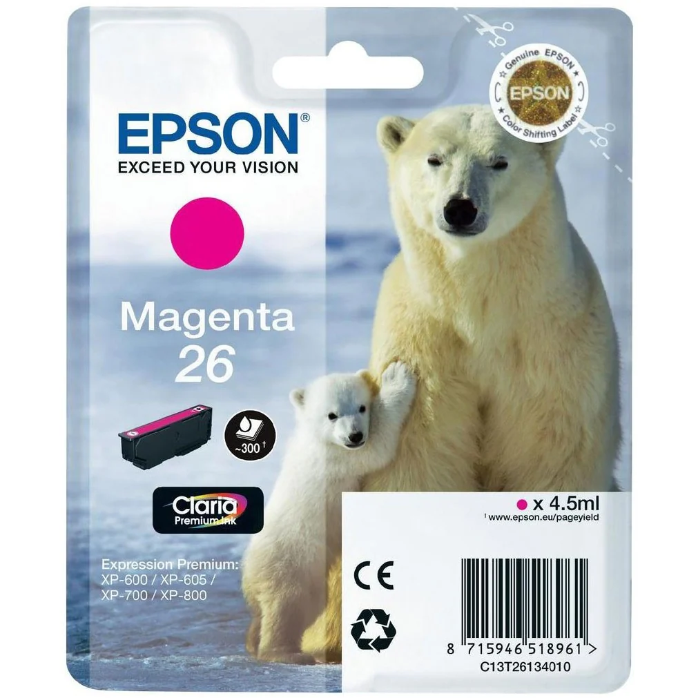 Epson Original T26 Magenta Claria Inkjet Cartridge (Polar Bear)