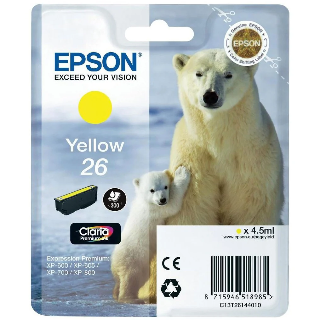 Epson Original T26 Yellow Claria Inkjet Cartridge (Polar Bear)