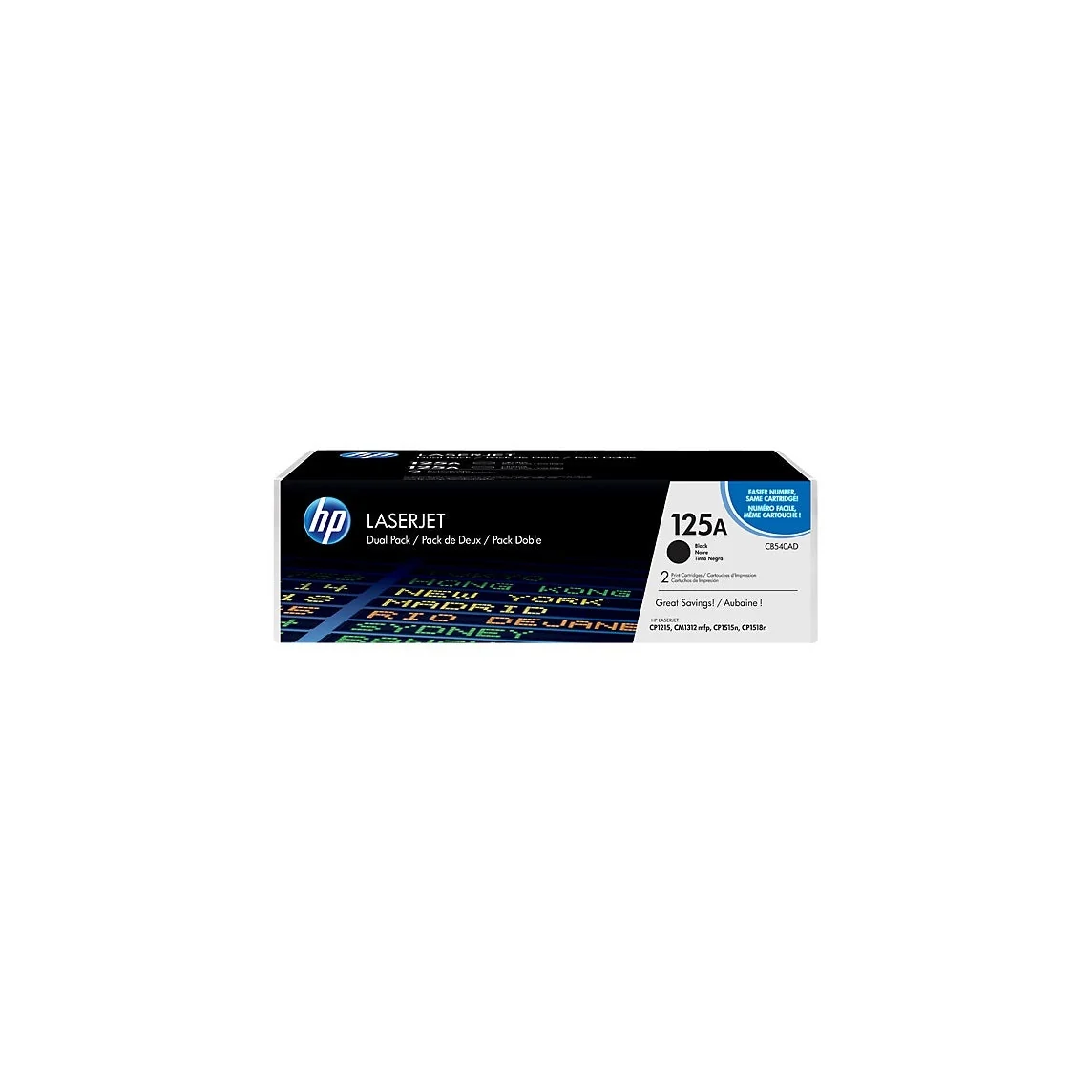HP 125A 2-pack Black Original LaserJet Toner Cartridges Page Yield 2200 (P/N CB540AD)