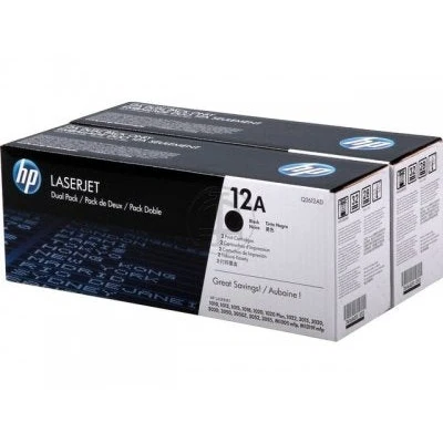 HP 12A 2-pack Black Original LaserJet Toner Cartridges Page Yield 2000 (P/N Q2612AD)