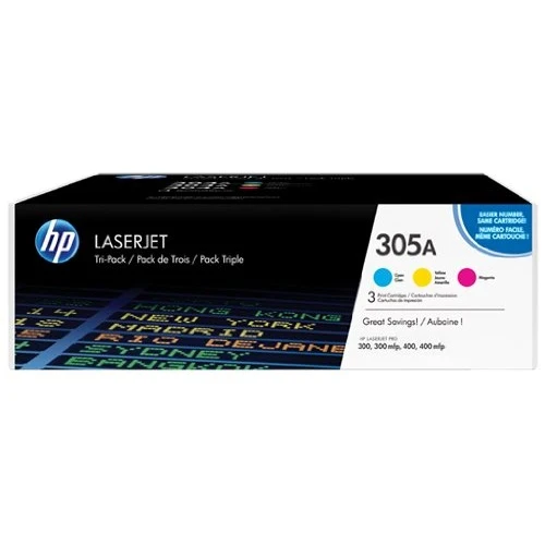 HP 305A 3-pack Cyan/Magenta/Yellow Original LaserJet Toner Cartridges -CF370AM